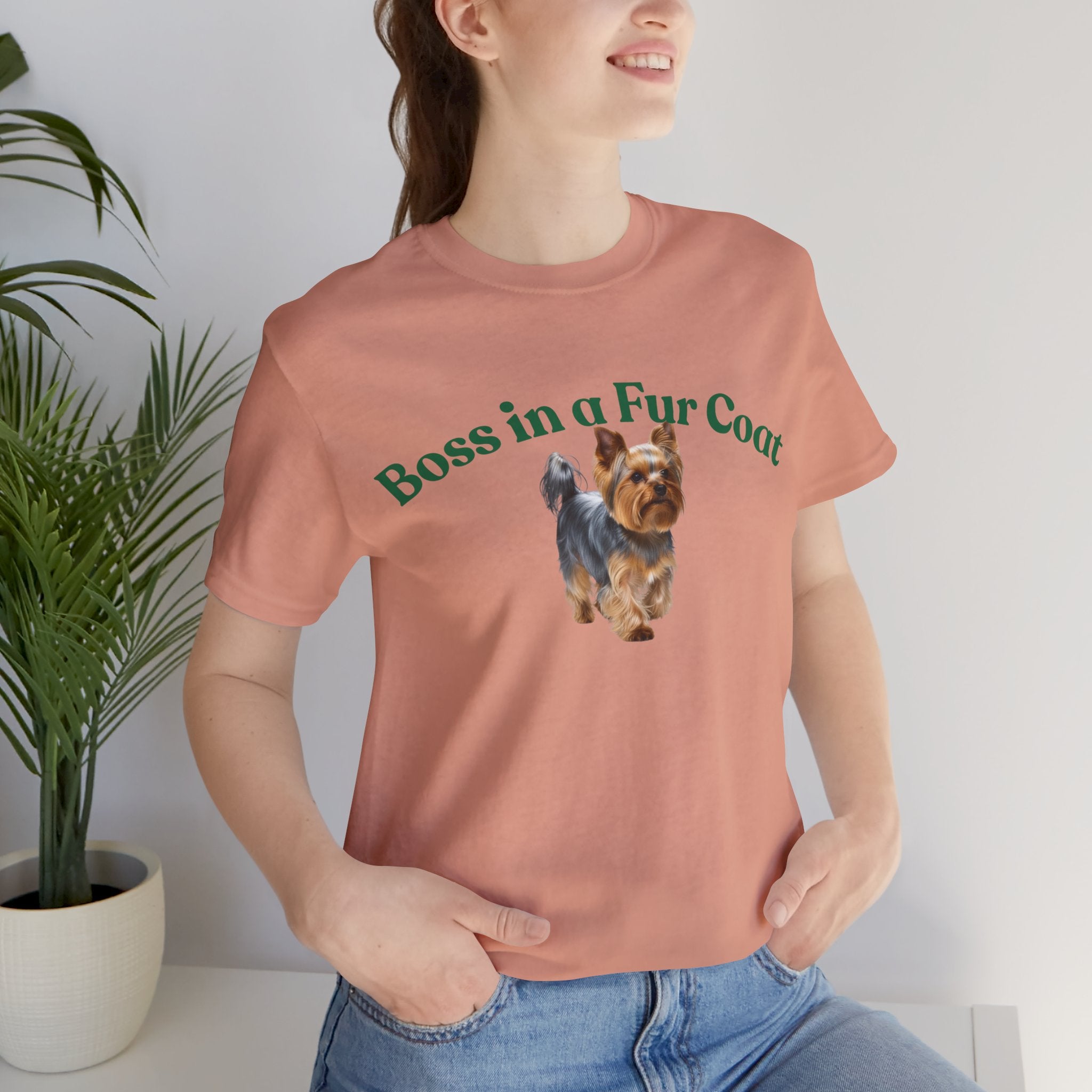 Boss in a Fur Coat T‑Shirt – Cute Yorkie Graphic Tee for Dog Lovers