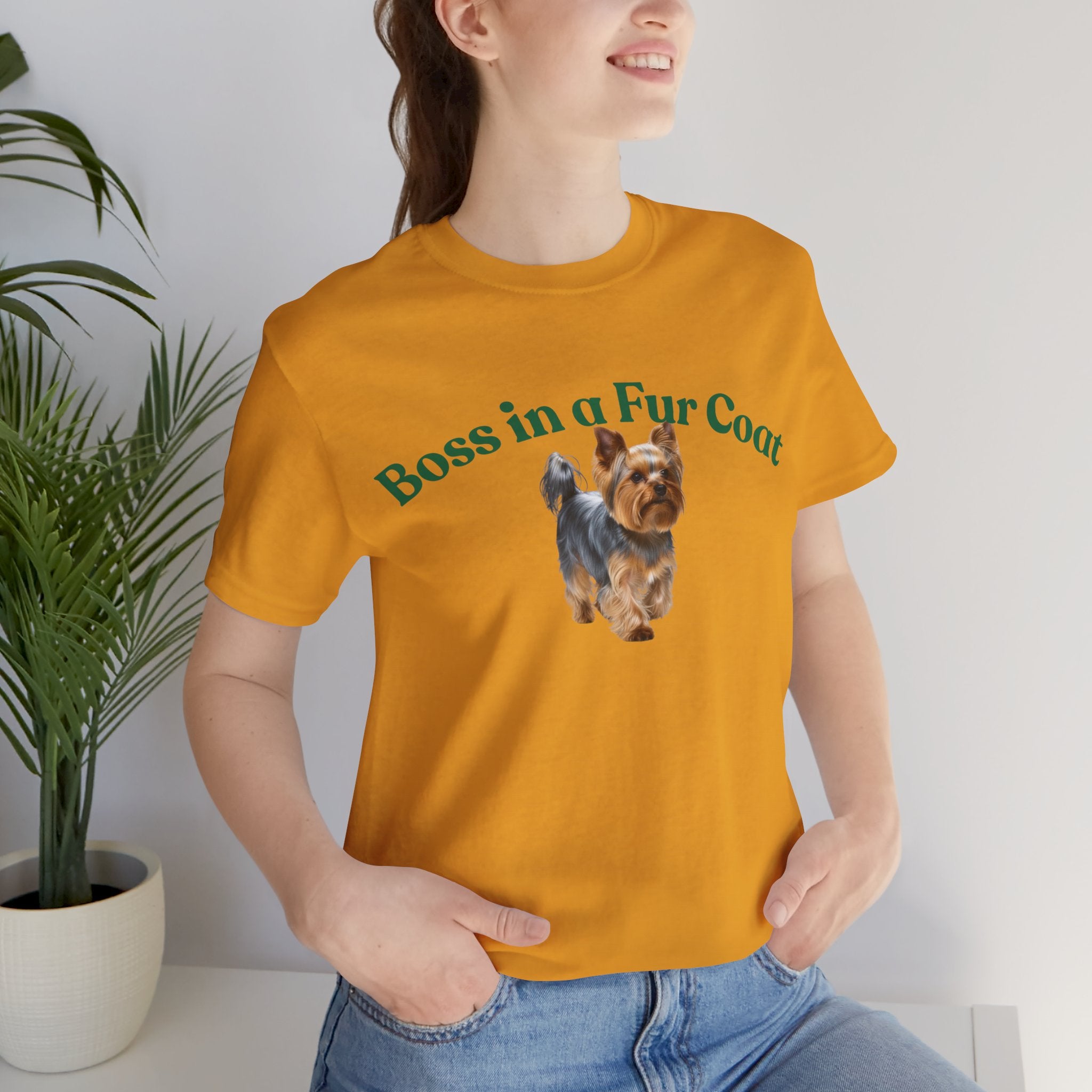 Boss in a Fur Coat T‑Shirt – Cute Yorkie Graphic Tee for Dog Lovers