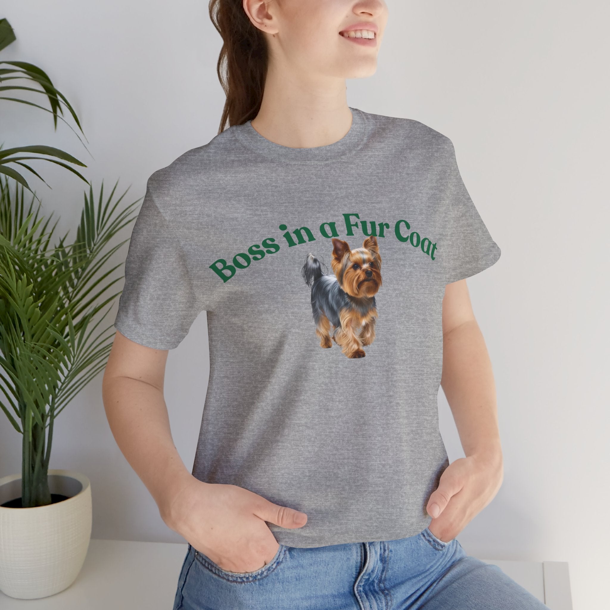 Boss in a Fur Coat T‑Shirt – Cute Yorkie Graphic Tee for Dog Lovers