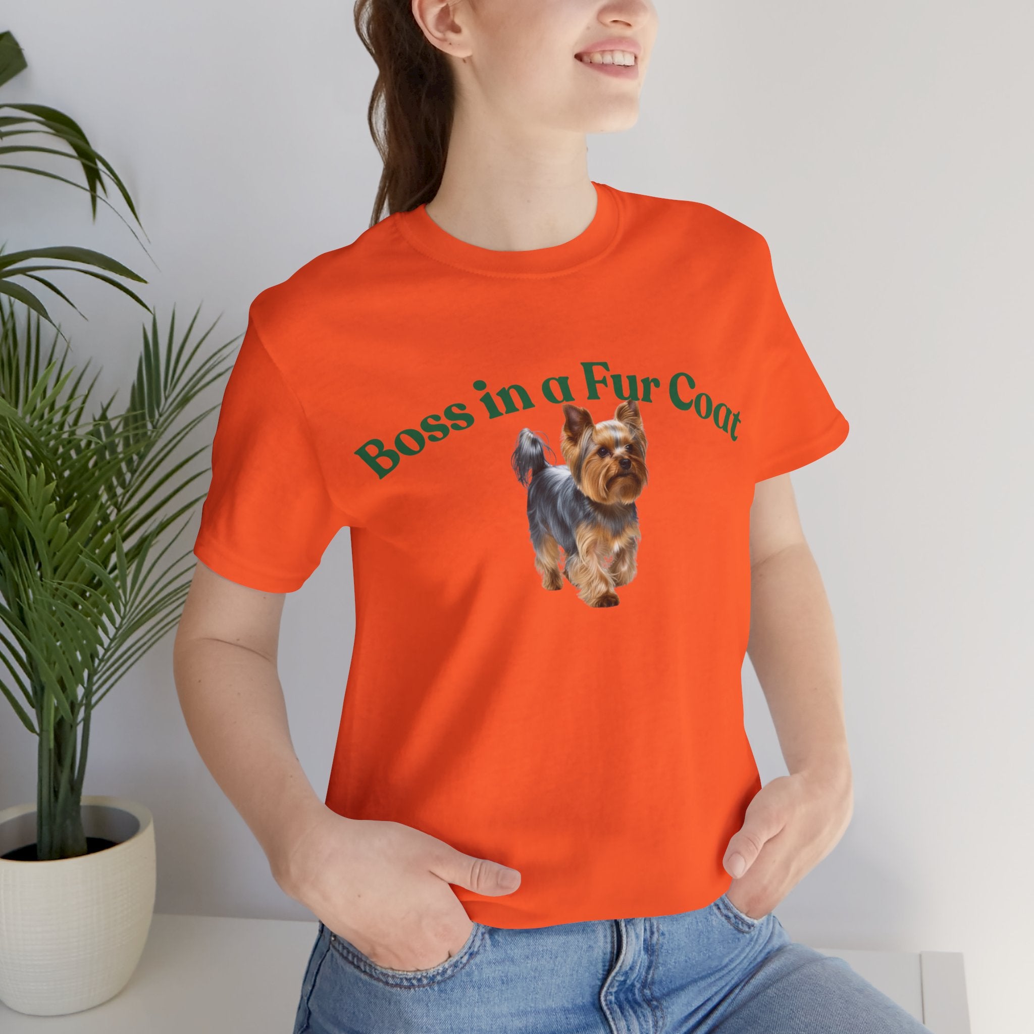 Boss in a Fur Coat T‑Shirt – Cute Yorkie Graphic Tee for Dog Lovers