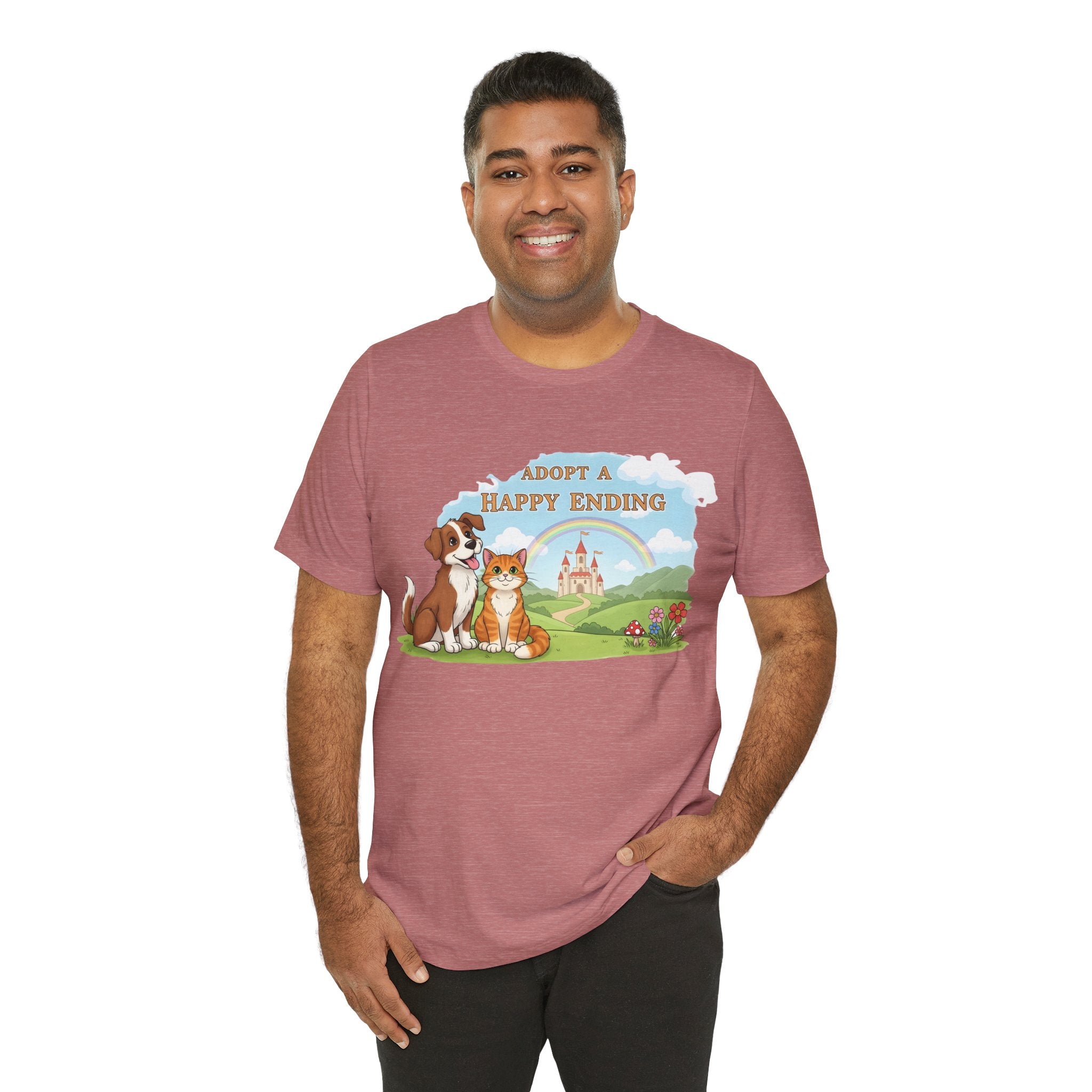 Adopt a Happy Ending Tee – Cute Dog & Cat Rescue Shirt
