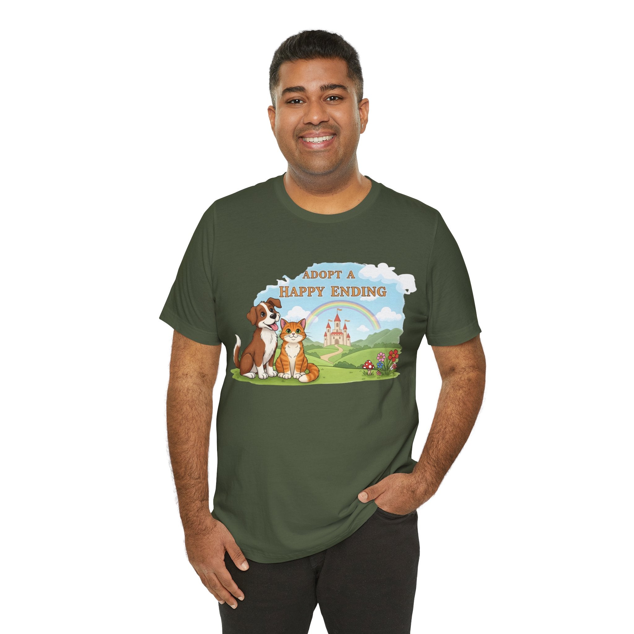 Adopt a Happy Ending Tee – Cute Dog & Cat Rescue Shirt