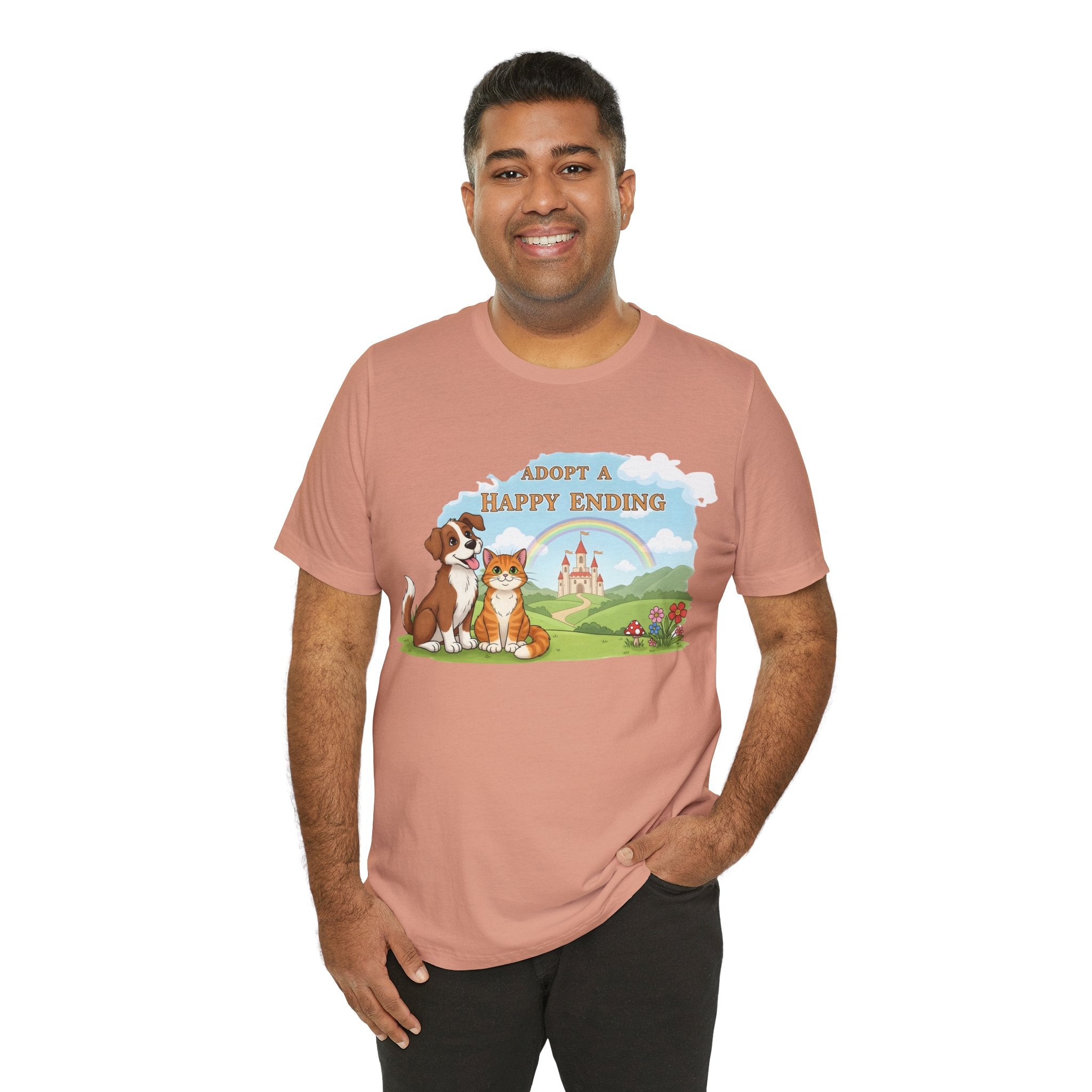 Adopt a Happy Ending Tee – Cute Dog & Cat Rescue Shirt