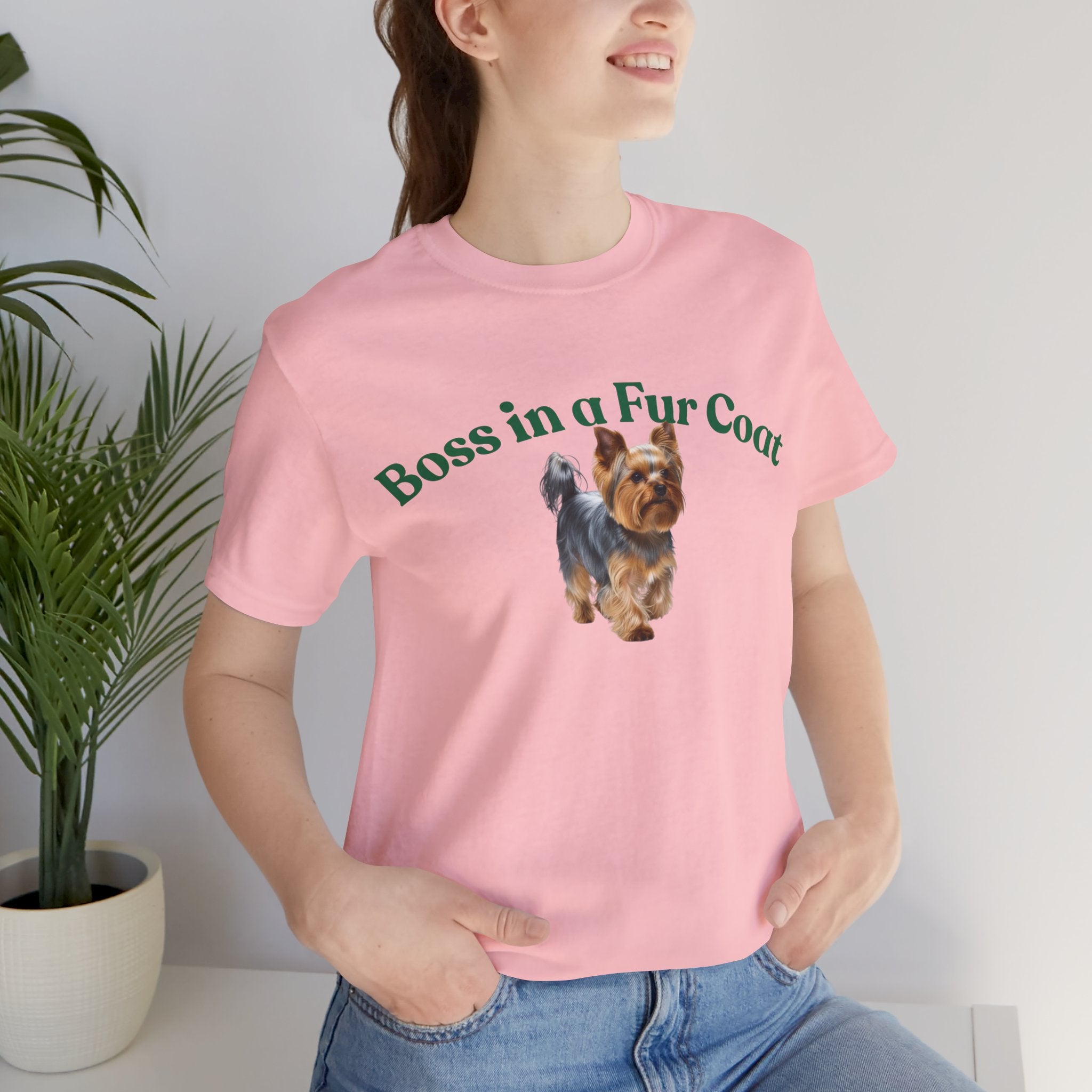 Boss in a Fur Coat T‑Shirt – Cute Yorkie Graphic Tee for Dog Lovers