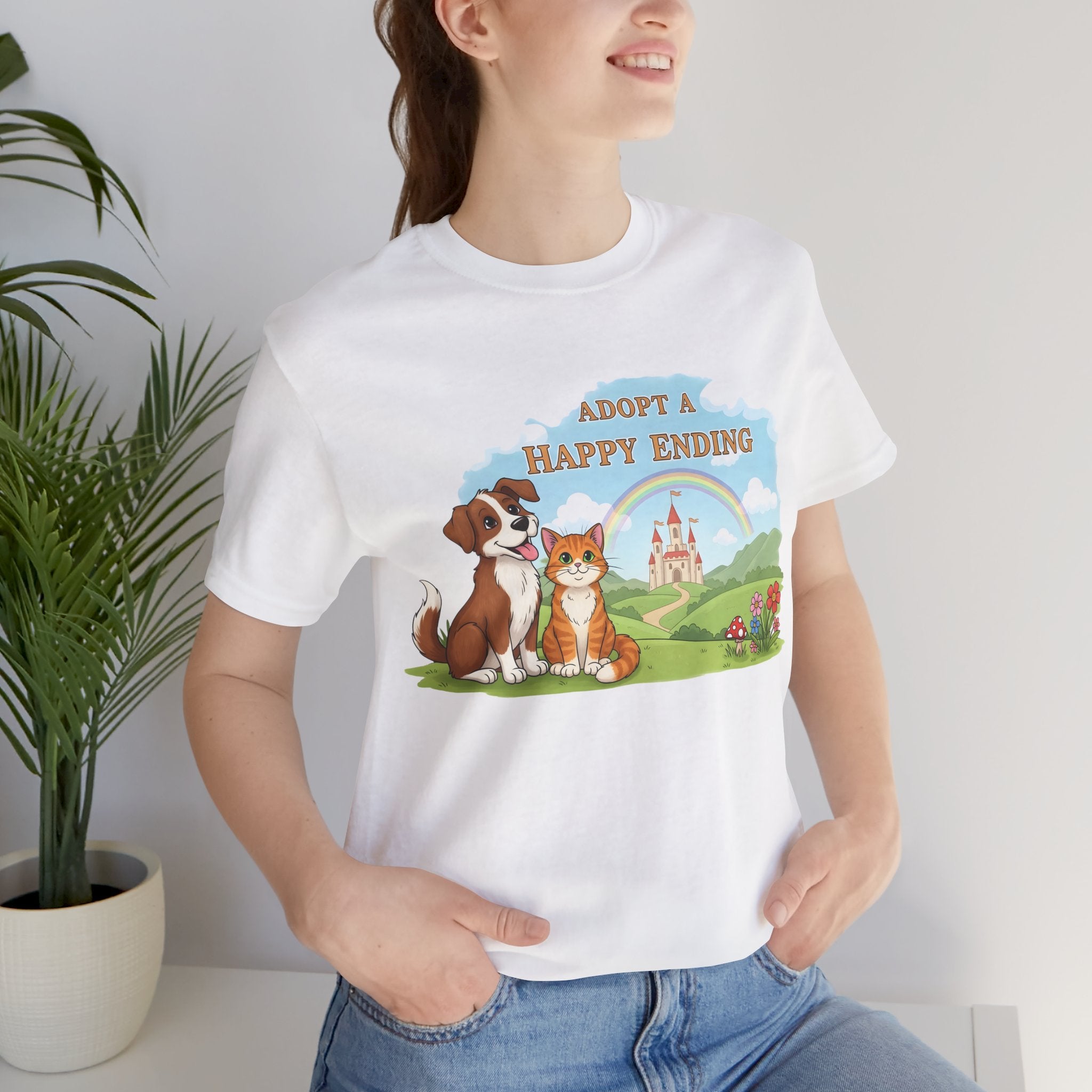 Adopt a Happy Ending Tee – Cute Dog & Cat Rescue Shirt