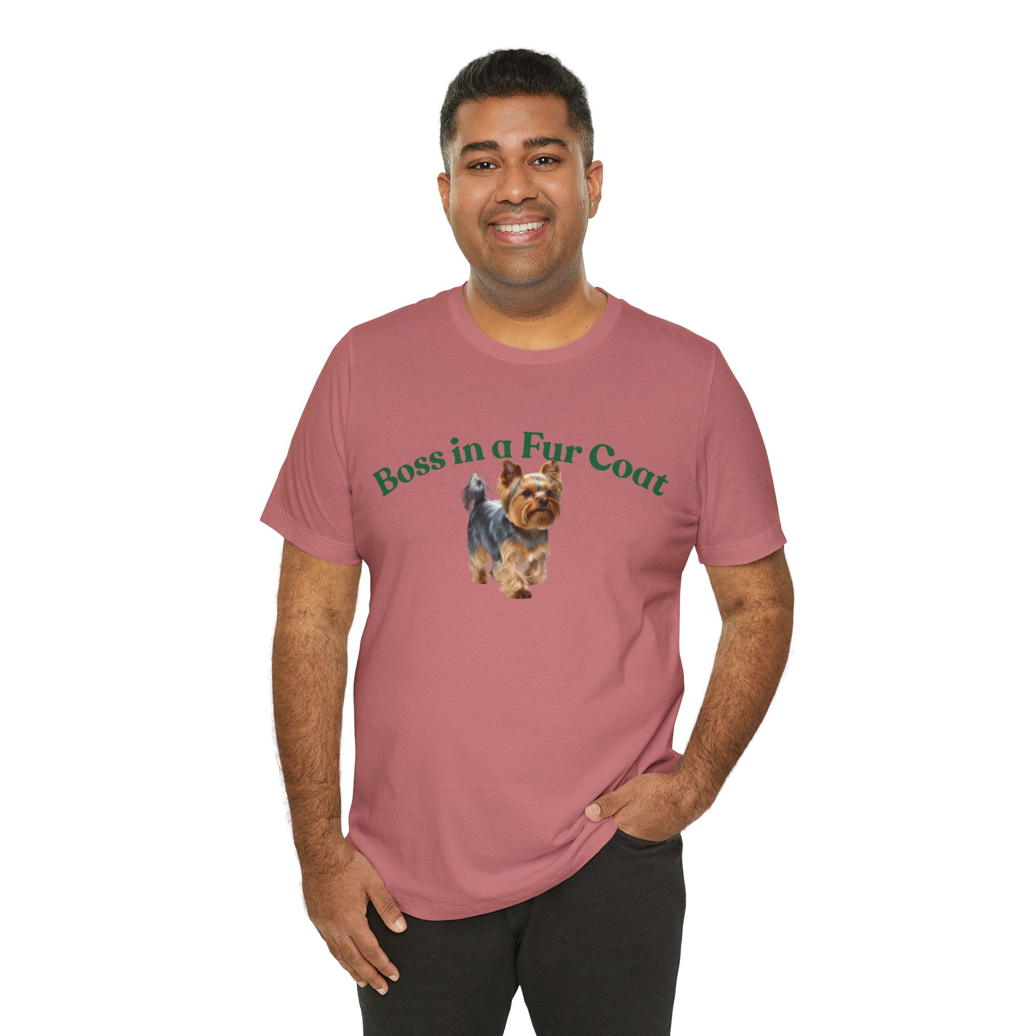 Boss in a Fur Coat T‑Shirt – Cute Yorkie Graphic Tee for Dog Lovers