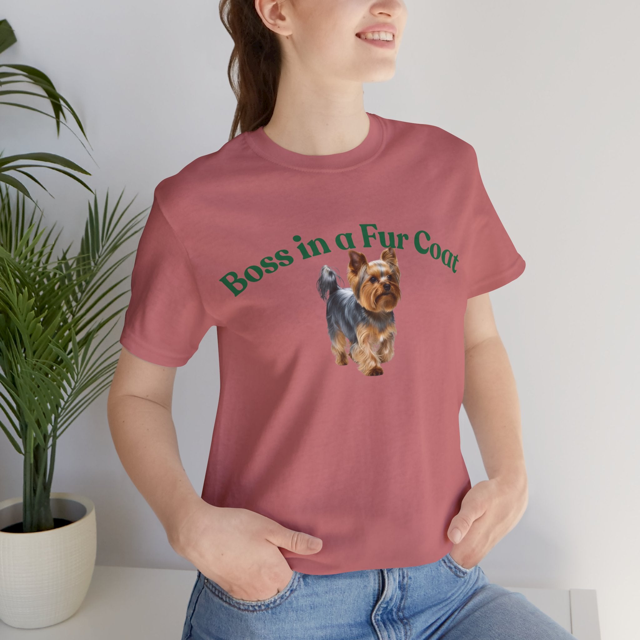 Boss in a Fur Coat T‑Shirt – Cute Yorkie Graphic Tee for Dog Lovers