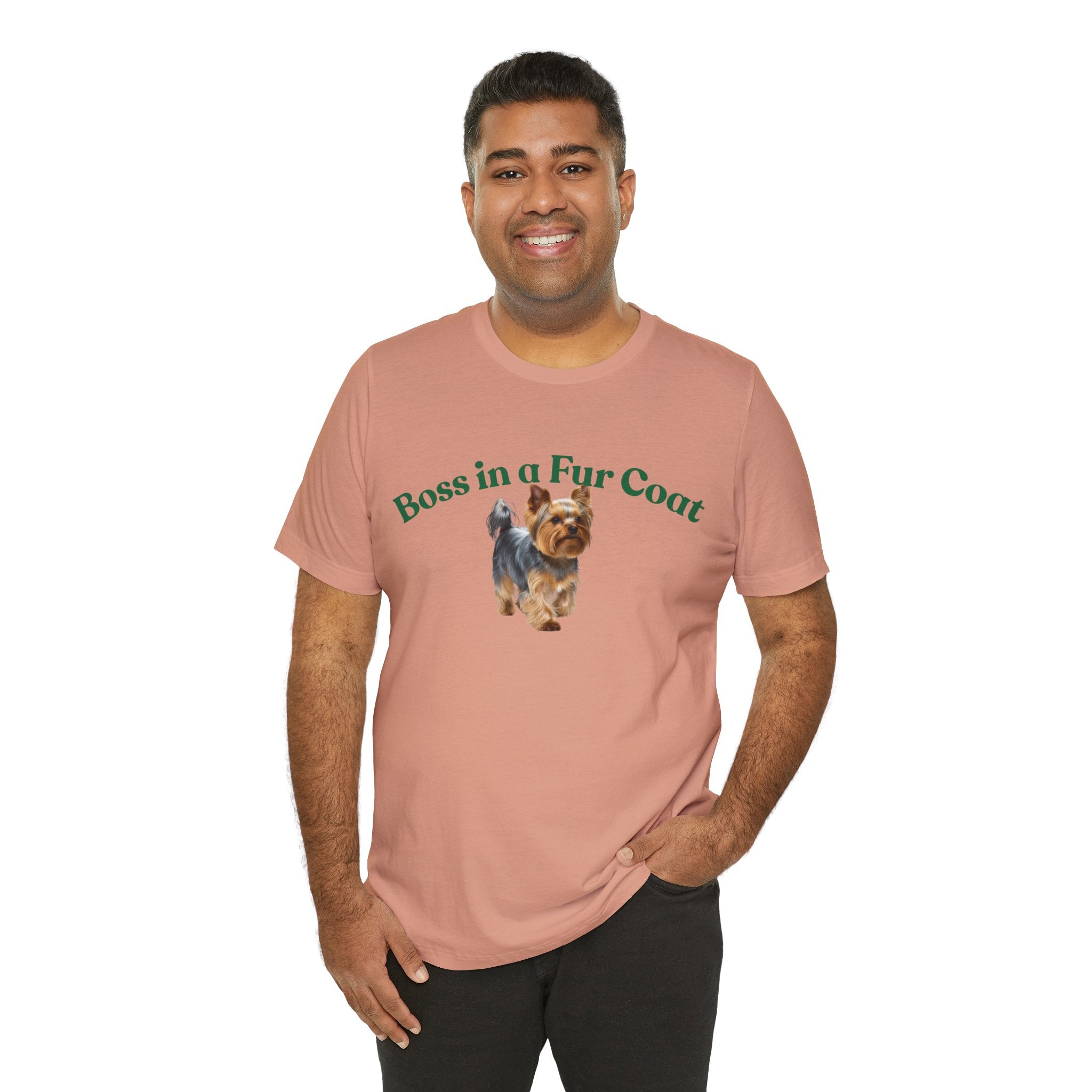 Boss in a Fur Coat T‑Shirt – Cute Yorkie Graphic Tee for Dog Lovers