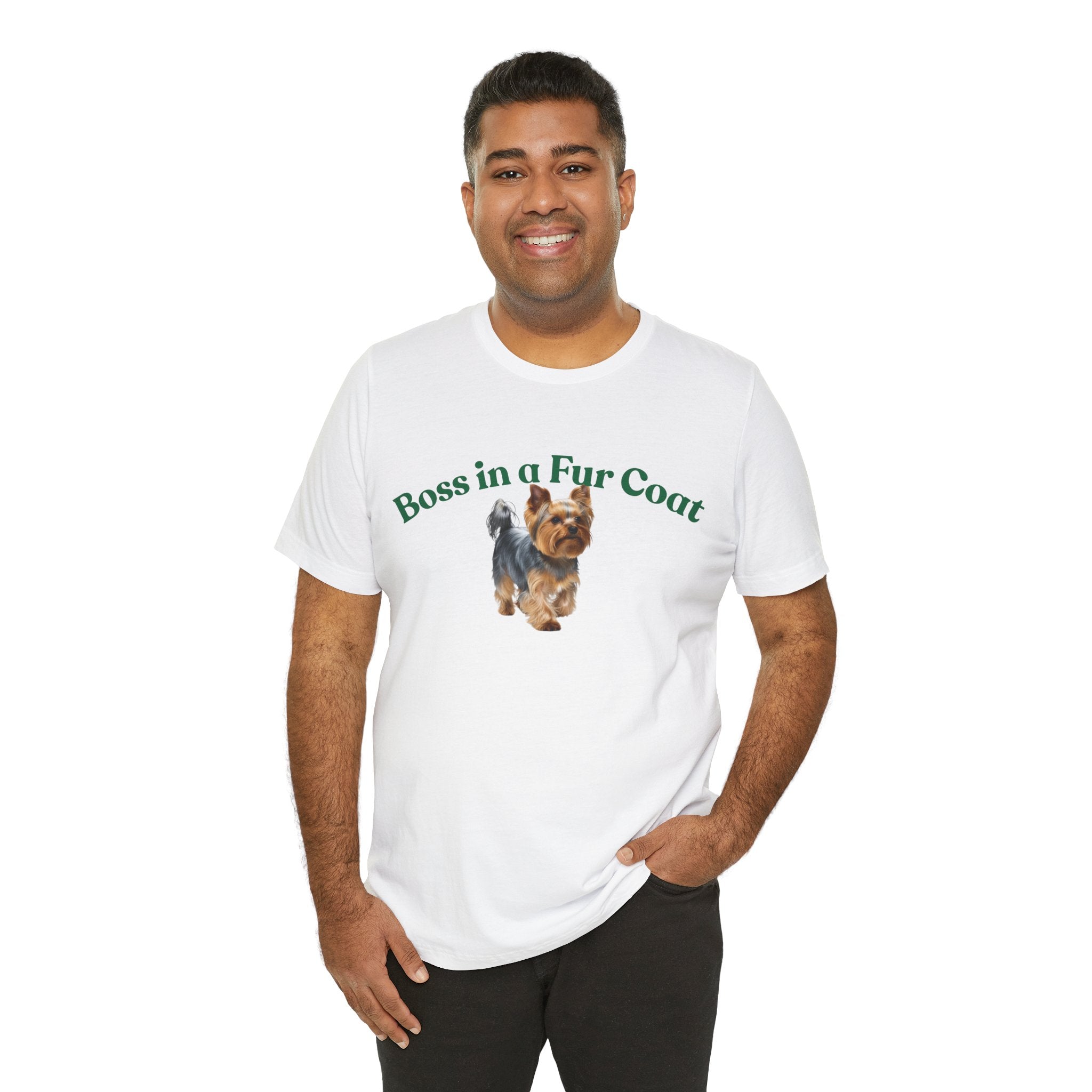 Boss in a Fur Coat T‑Shirt – Cute Yorkie Graphic Tee for Dog Lovers