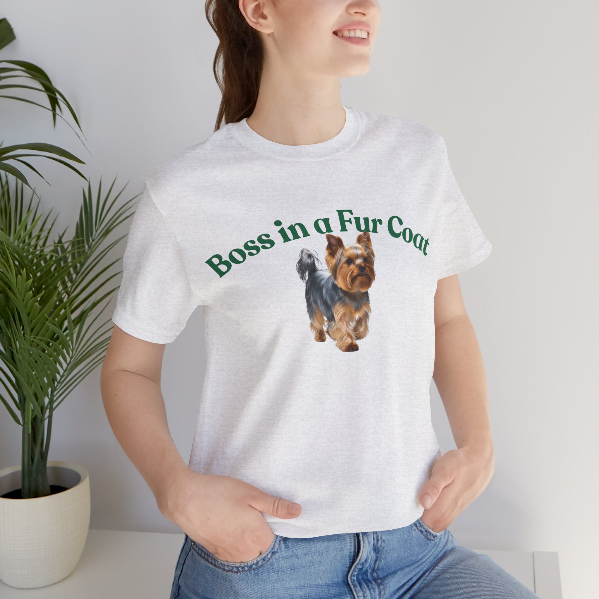 Boss in a Fur Coat T‑Shirt – Cute Yorkie Graphic Tee for Dog Lovers