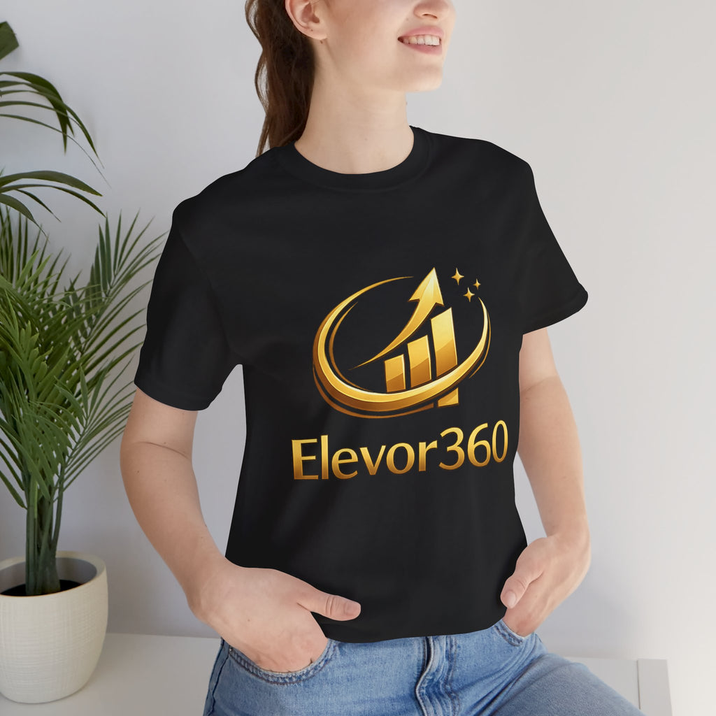 Elevor360 - Person wearing a black t-shirt with Elevor360 logo in a casual setting