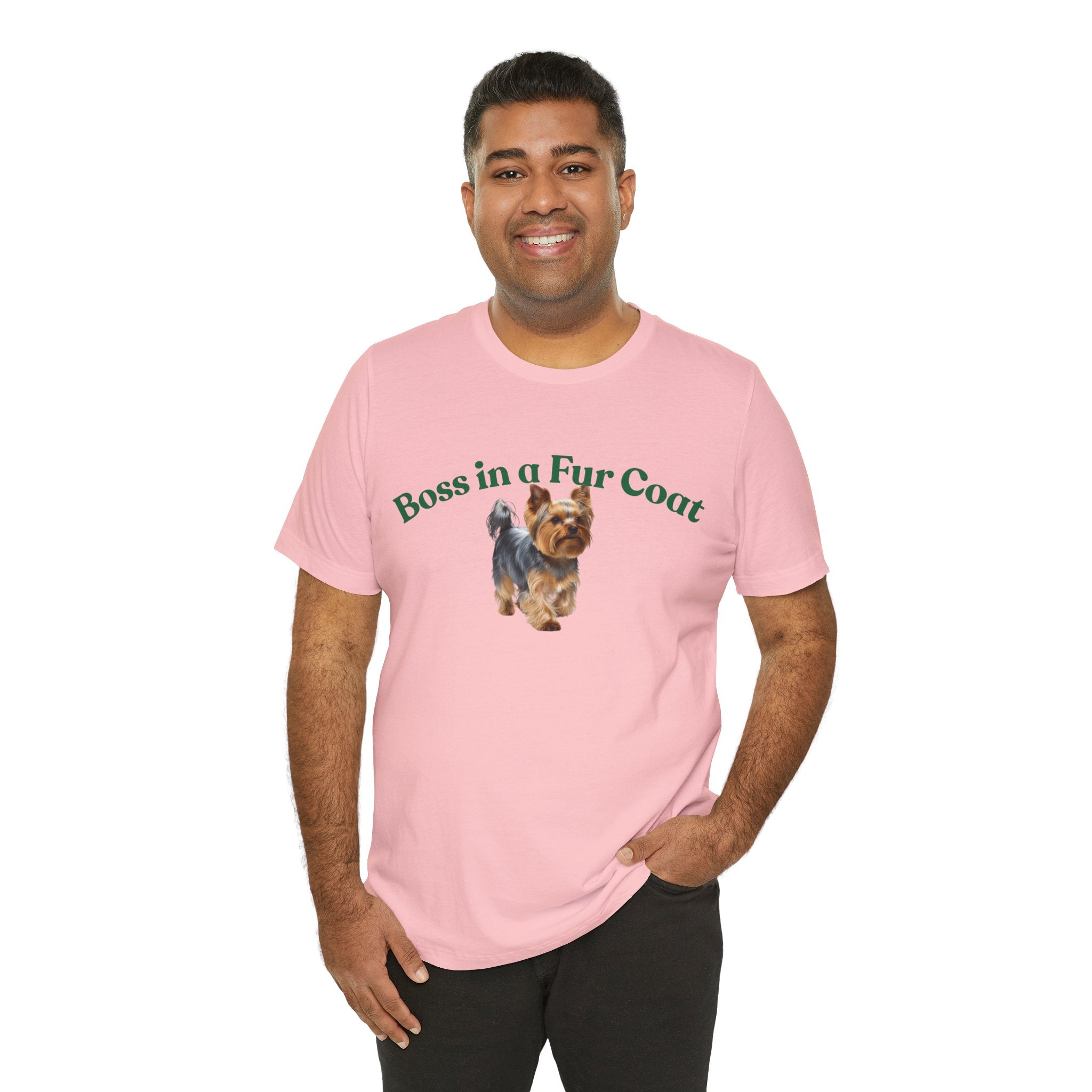 Boss in a Fur Coat T‑Shirt – Cute Yorkie Graphic Tee for Dog Lovers