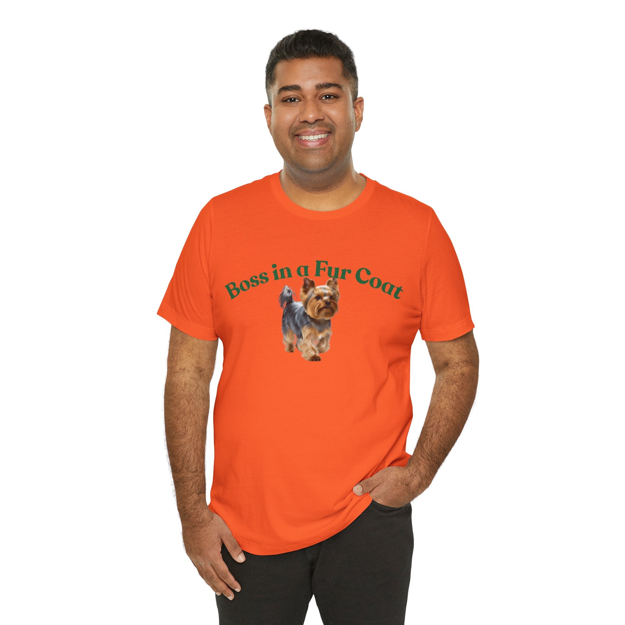 Boss in a Fur Coat T‑Shirt – Cute Yorkie Graphic Tee for Dog Lovers