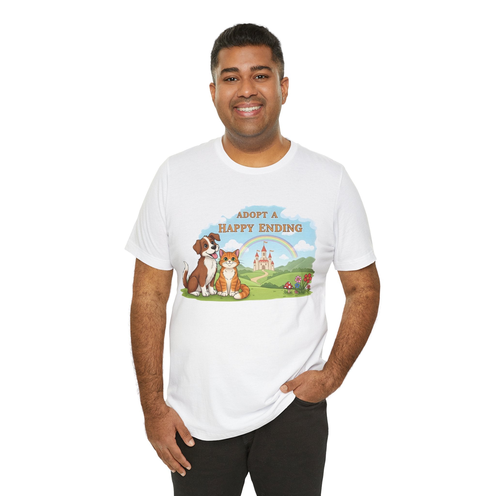 Adopt a Happy Ending Tee – Cute Dog & Cat Rescue Shirt