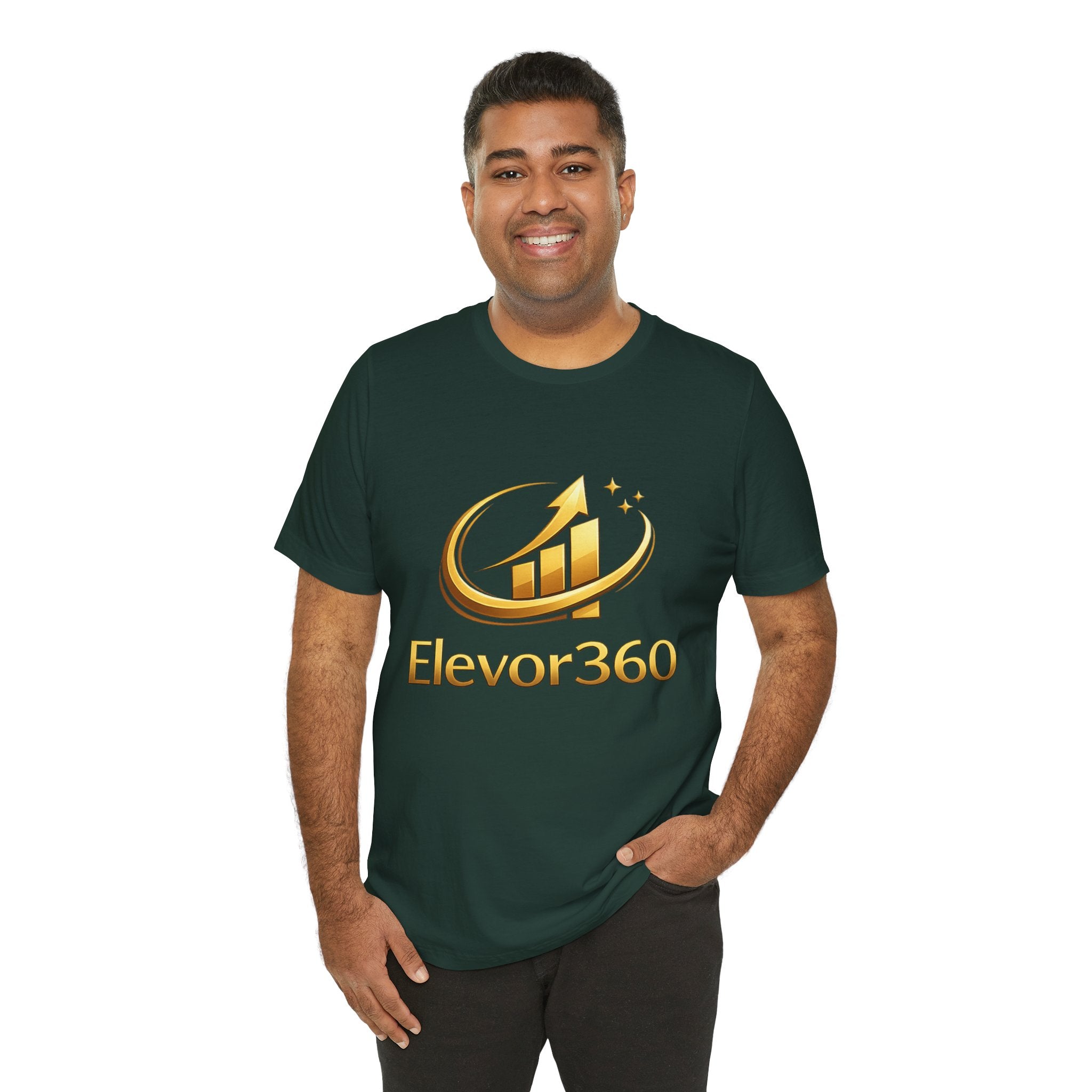 Elevor360 Logo T-Shirt — Gold Rise Premium Lightweight Crew Tee with Gold Logo