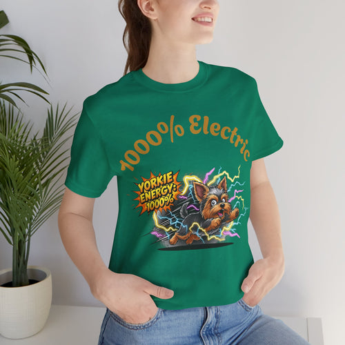Elevor360 - Person wearing a green t-shirt with a cartoon dog graphic and text.