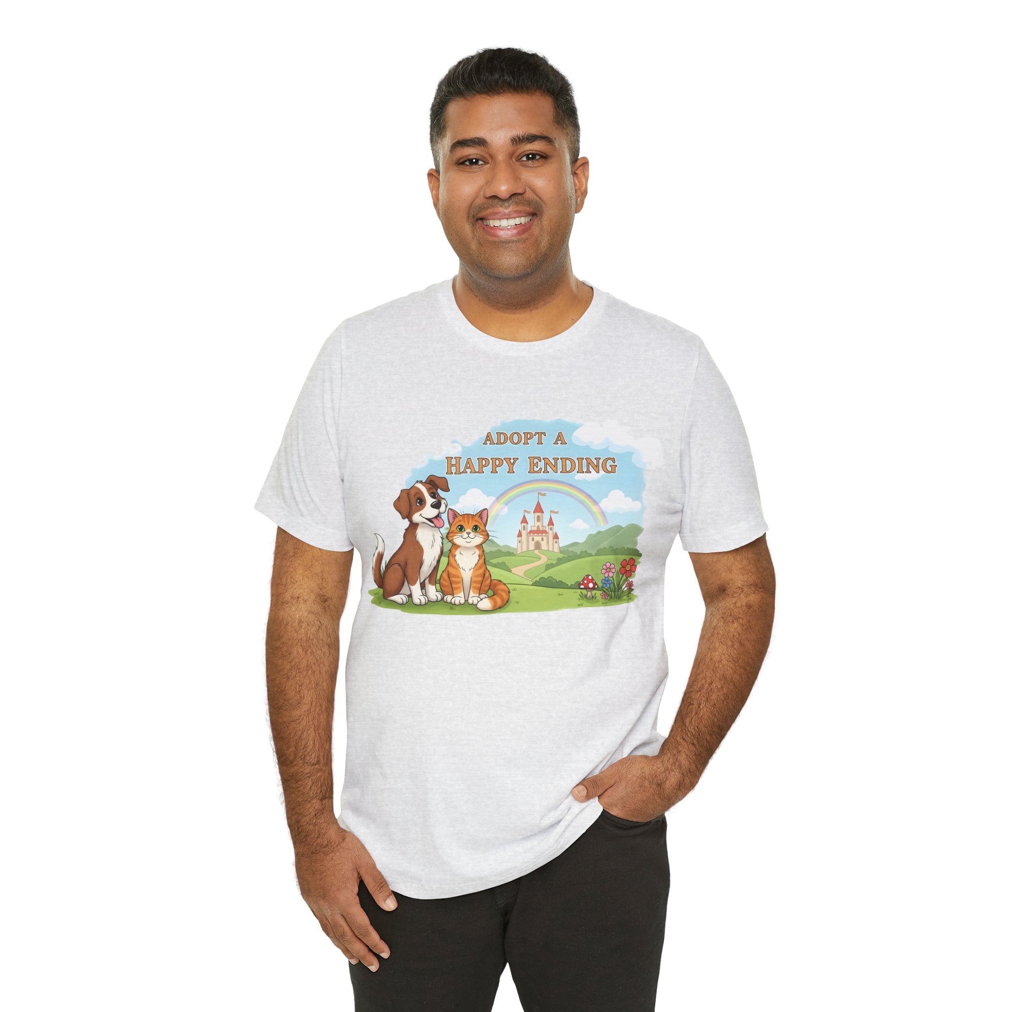Adopt a Happy Ending Tee – Cute Dog & Cat Rescue Shirt